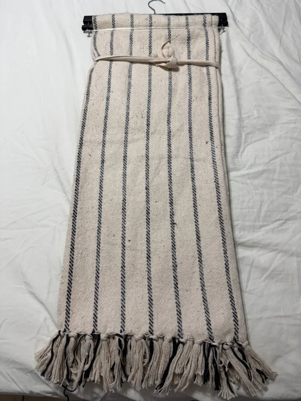 West Village Throw Blanket 50x60 Beige Black Striped Cotton Blend